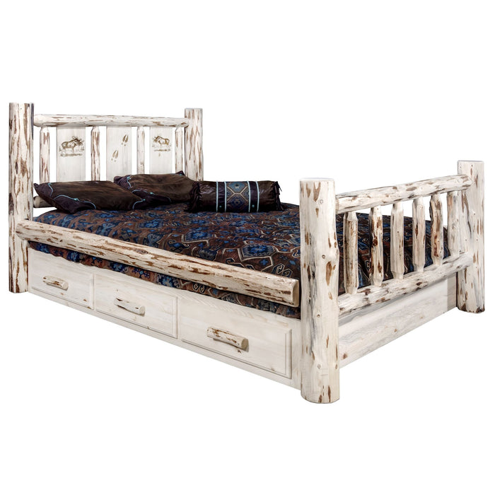 Montana Woodworks Montana Storage Bed w/ Laser Engraved Design Clear Lacquer Finish Moose / Queen Beds MWSBQVLZMOOSE 661890433042