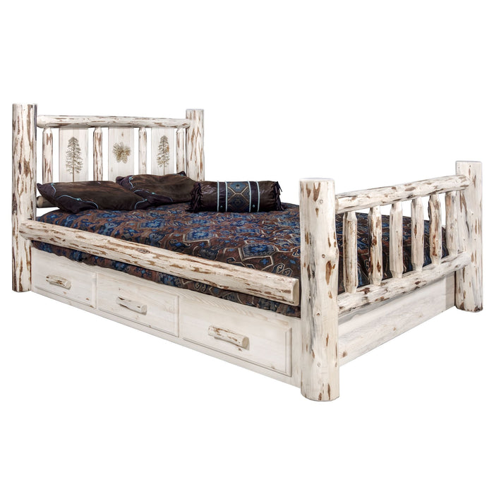 Montana Woodworks Montana Storage Bed w/ Laser Engraved Design Clear Lacquer Finish Pine Tree / California King Beds MWSBCAKVLZPINE 661890433820