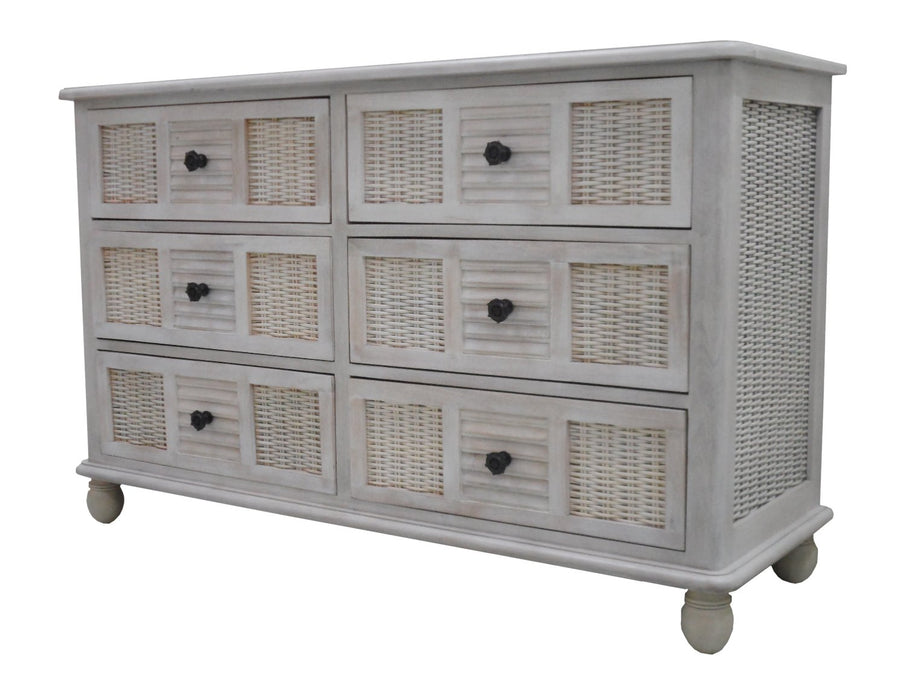 Panama Jack Coastal Breeze Six Drawer Dresser w/Glass Dresser 1219-5000-WW-GL 193574110210