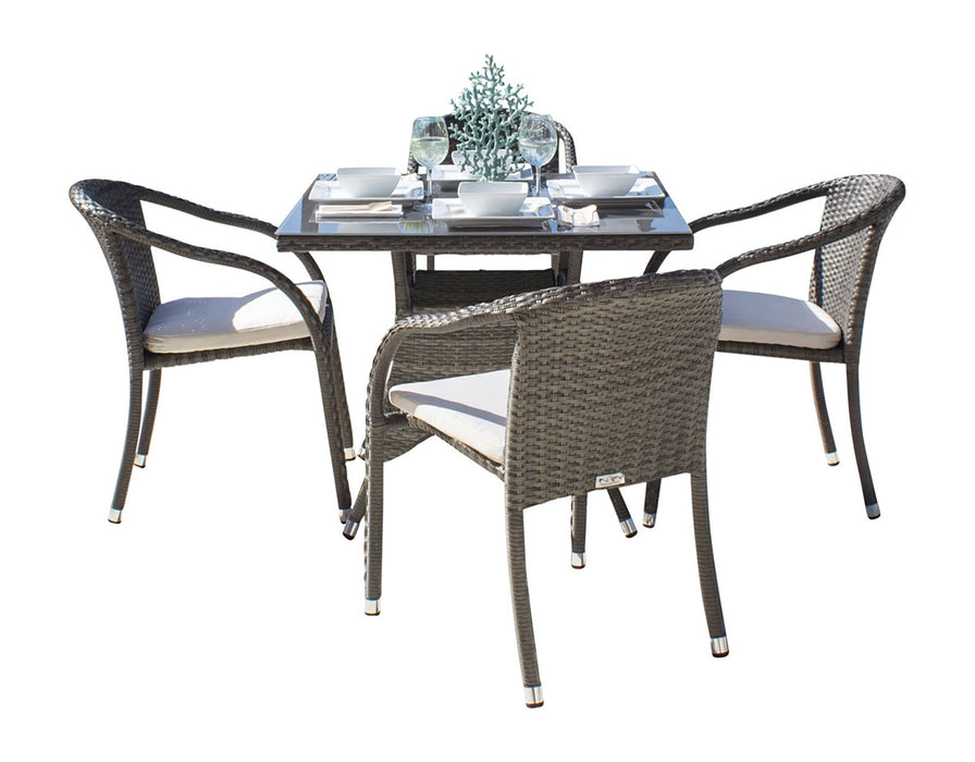 Panama Jack Ultra 5 PC Stackable Woven Armchair Dining Set with Cushions Standard Dining Set 890-1147-GRY-5DA-CUSH 193574000696