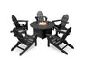 Polywood Polywood Black Classic Folding Adirondack 6-Piece Conversation Set with Fire Pit Table Black Conversation Table PWS414-1-BL 190609066467