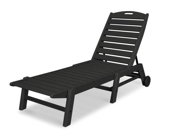 Polywood Polywood Black Nautical Chaise with Wheels Black Chaise Lounger NAW2280BL 845748037327