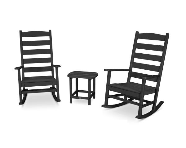 Polywood Polywood Black Shaker 3-Piece Porch Rocking Chair Set Black Rocking Chair PWS474-1-BL 190609114168
