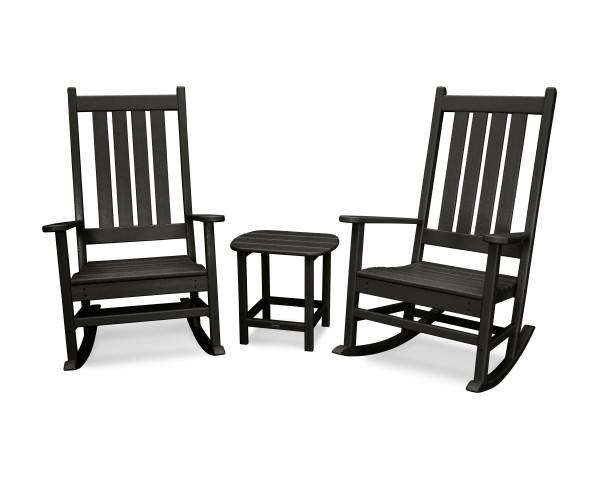 Polywood Polywood Black Vineyard 3-Piece Rocking Set Black Rocking Chair PWS355-1-BL 190609058363