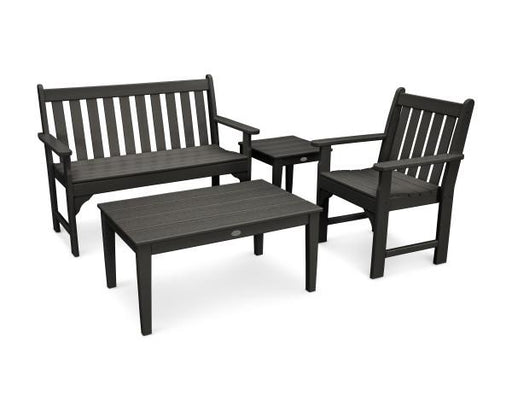 Polywood Polywood Black Vineyard 4-Piece Bench Seating Set Black Seating Sets PWS356-1-BL 190609058806