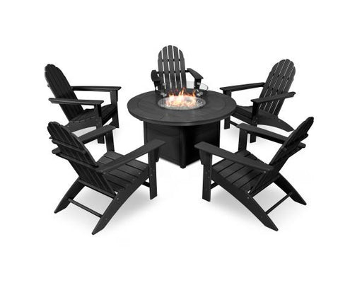 Polywood Polywood Black Vineyard Adirondack 6-Piece Chat Set with Fire Pit Table Black Adirondack Chair PWS415-1-BL 190609066580