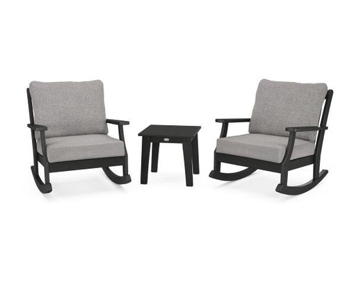 Polywood Polywood Braxton 3-Piece Deep Seating Rocker Set Black / Grey Mist Seating Sets PWS515-2-BL145980 190609143342