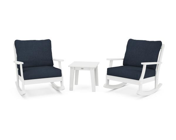Polywood Polywood Braxton 3-Piece Deep Seating Rocker Set White / Marine Indigo Seating Sets PWS515-2-WH145991 190609143618