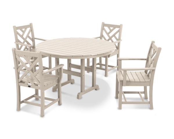 Polywood Polywood Chippendale 5-Piece Round Arm Chair Dining Set Sand Dining Sets PWS122-1-SA 190609080524