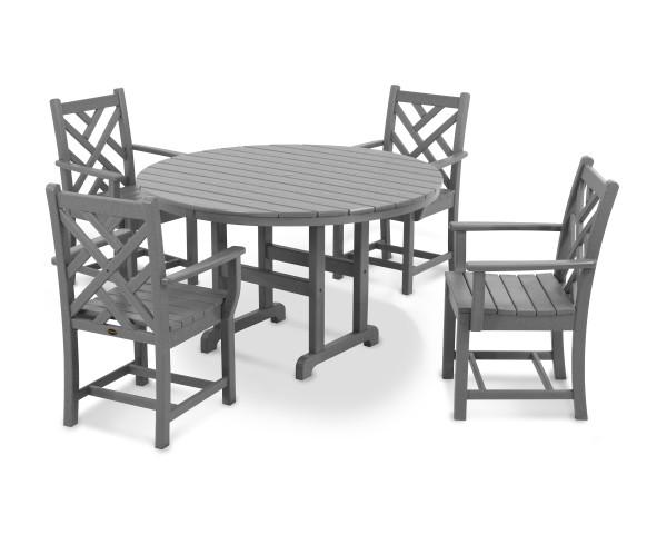 Polywood Polywood Chippendale 5-Piece Round Arm Chair Dining Set Slate Grey Dining Sets PWS122-1-GY 845748050357
