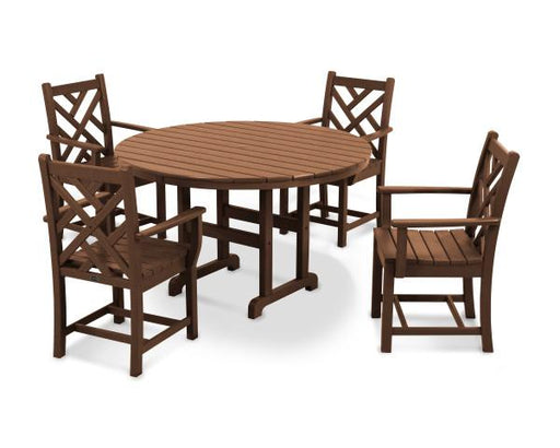 Polywood Polywood Chippendale 5-Piece Round Arm Chair Dining Set Teak Dining Sets PWS122-1-TE 190609080531