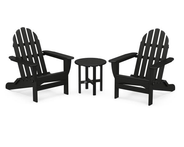 Polywood Polywood Classic Folding Adirondack 3-Piece Set Black Adirondack Chair PWS214-1-BL 190609068867