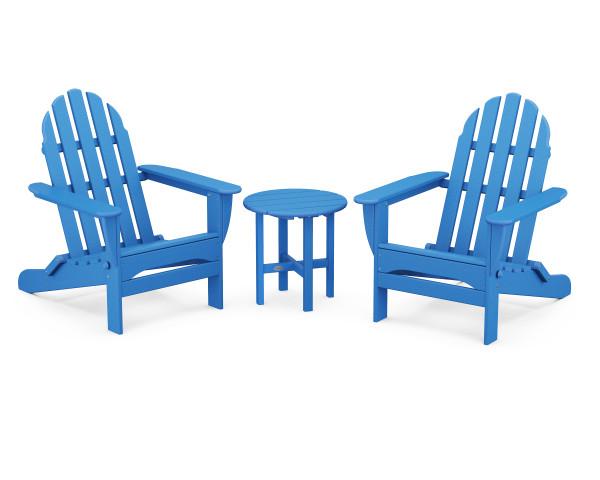 Polywood Polywood Classic Folding Adirondack 3-Piece Set Pacific Blue Adirondack Chair PWS214-1-PB 845748070959