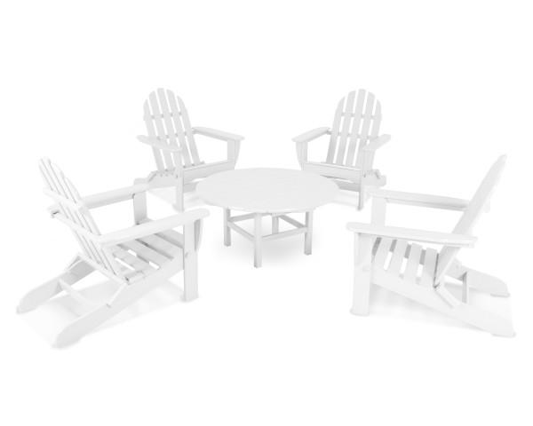 Polywood Polywood Classic Folding Adirondack 5-Piece Conversation Group White Adirondack Chair PWS119-1-WH 845748050319
