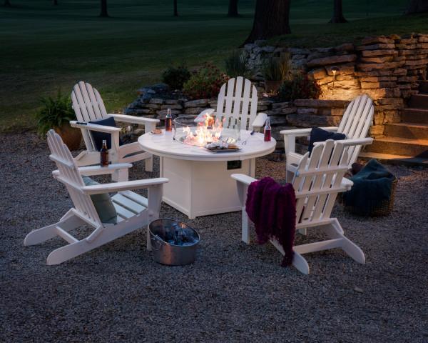 Polywood Polywood Classic Folding Adirondack 6-Piece Conversation Set with Fire Pit Table Conversation Table