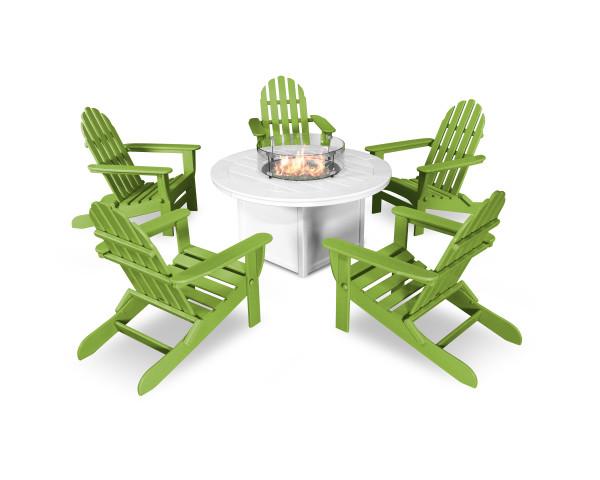 Polywood Polywood Classic Folding Adirondack 6-Piece Conversation Set with Fire Pit Table Lime Conversation Table PWS414-1-10356 190609066429
