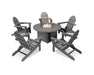 Polywood Polywood Classic Folding Adirondack 6-Piece Conversation Set with Fire Pit Table Slate Grey Conversation Table PWS414-1-GY 190609066481