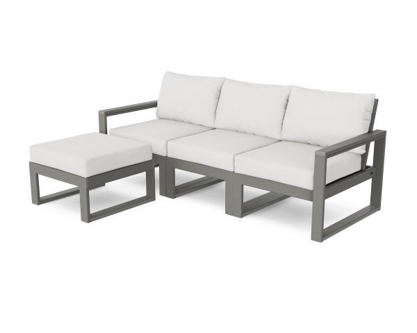 Polywood Polywood EDGE 4-Piece Modular Deep Seating Set with Ottoman Slate Grey / Natural Linen Seating Sets PWS524-2-GY152939 190609146572