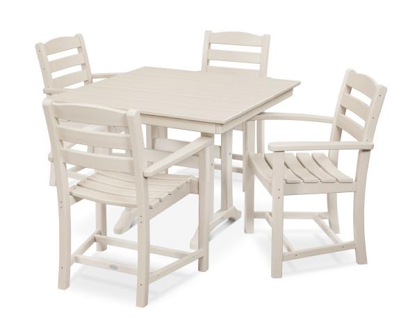 Polywood Polywood La Casa Cafe 5-Piece Farmhouse Trestle Arm Chair Dining Set Sand Dining Sets PWS437-1-SA 190609083594