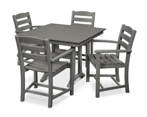 Polywood Polywood La Casa Cafe 5-Piece Farmhouse Trestle Arm Chair Dining Set Slate Grey Dining Sets PWS437-1-GY 190609083570