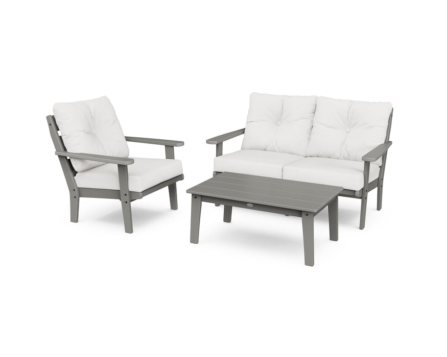Polywood Polywood Lakeside 3-Piece Deep Seating Set Slate Grey / Natural Linen Seating Sets PWS519-2-GY152939 190609145575