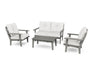 Polywood Polywood Lakeside 4-Piece Deep Seating Set Slate Grey / Natural Linen Seating Sets PWS520-2-GY152939 190609145773