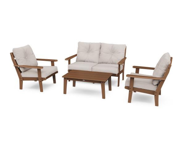 Polywood Polywood Lakeside 4-Piece Deep Seating Set Teak / Dune Burlap Seating Sets PWS520-2-TE145999 190609145797