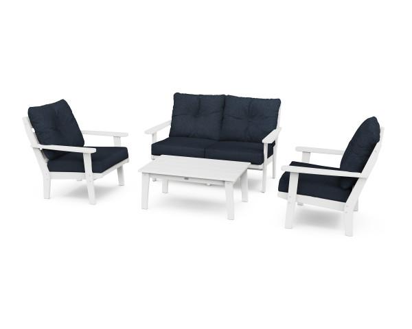 Polywood Polywood Lakeside 4-Piece Deep Seating Set White / Marine Indigo Seating Sets PWS520-2-WH145991 190609145759