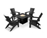 Polywood Polywood Modern Curveback Adirondack 5-Piece Conversation Set with Fire Pit Table Black Conversation Table PWS412-1-BL 190609066191
