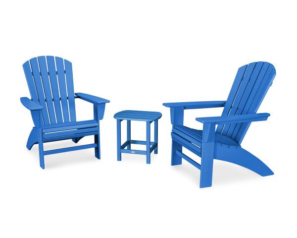 Polywood Polywood Nautical 3-Piece Curveback Adirondack Set Pacific Blue Adirondack Chair PWS419-1-PB 190609071607
