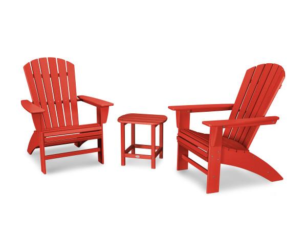 Polywood Polywood Nautical 3-Piece Curveback Adirondack Set Sunset Red Adirondack Chair PWS419-1-SR 190609071621