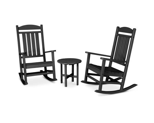 Polywood Polywood Presidential 3-Piece Rocker Set Black Rocking Chair PWS109-1-BL 845748031929