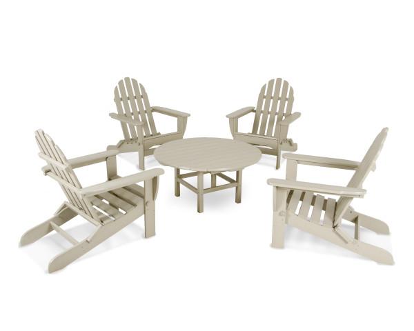 Polywood Polywood Sand Classic Folding Adirondack 5-Piece Conversation Group Sand Adirondack Chair PWS119-1-SA 845748050296