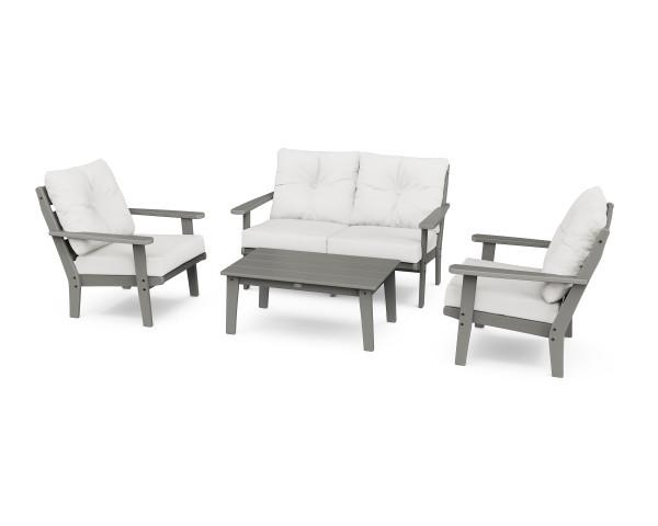 Polywood Polywood Slate Grey Lakeside 4-Piece Deep Seating Set Slate Grey / Natural Linen Seating Sets PWS520-2-GY152939 190609145773