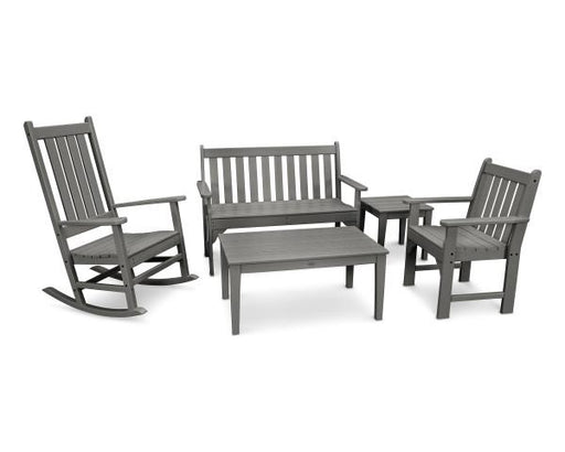 Polywood Polywood Slate Grey Vineyard 5-Piece Bench & Rocking Chair Set Slate Grey Rocking Chair PWS357-1-GY 190609058899