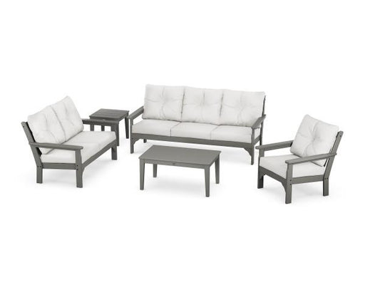 Polywood Polywood Slate Grey Vineyard 5 Piece Deep Seating Set Slate Grey / Natural Linen Seating Sets PWS318-2-GY152939 190609171529