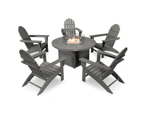 Polywood Polywood Slate Grey Vineyard Adirondack 6-Piece Chat Set with Fire Pit Table Slate Grey Adirondack Chair PWS415-1-GY 190609066603