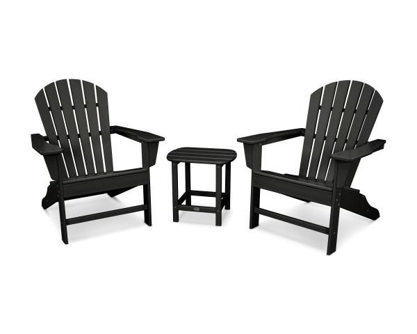 Polywood Polywood South Beach Adirondack 3-Piece Set Black Adirondack Chair PWS175-1-BL 190609038556