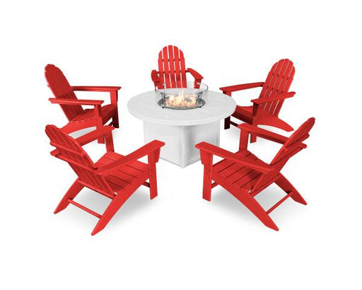 Polywood Polywood Sunset Red Vineyard Adirondack 6-Piece Chat Set with Fire Pit Table Sunset Red Adirondack Chair PWS415-1-10363 190609066566