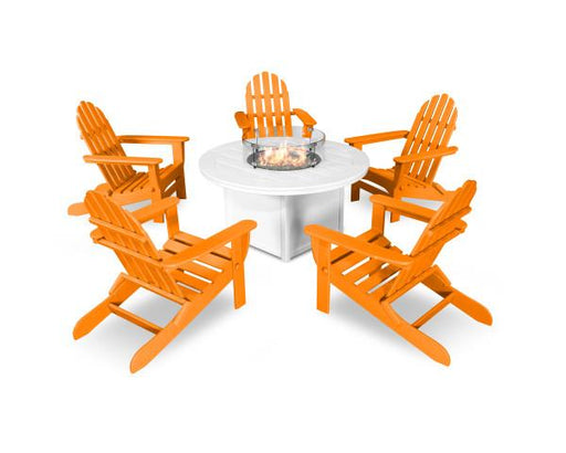 Polywood Polywood Tangerine Classic Folding Adirondack 6-Piece Conversation Set with Fire Pit Table Tangerine Conversation Table PWS414-1-10359 190609066450
