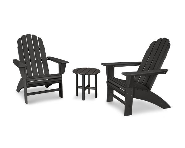 Polywood Polywood Vineyard 3-Piece Curveback Adirondack Set Black Adirondack Chair PWS418-1-BL 190609071355