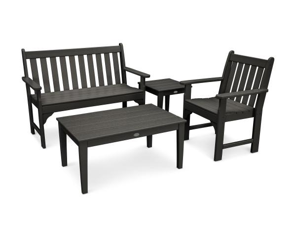 Polywood Polywood Vineyard 4-Piece Bench Seating Set Black Seating Sets PWS356-1-BL 190609058806