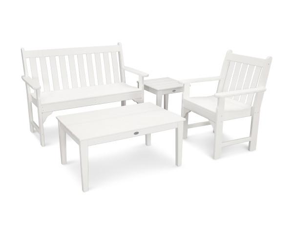 Polywood Polywood Vineyard 4-Piece Bench Seating Set White Seating Sets PWS356-1-WH 190609058776