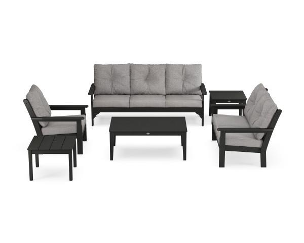 Polywood Polywood Vineyard 6-Piece Deep Seating Set Black / Grey Mist Seating Sets PWS316-2-BL145980 190609171338