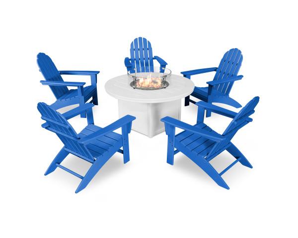 Polywood Polywood Vineyard Adirondack 6-Piece Chat Set with Fire Pit Table Pacific Blue Adirondack Chair PWS415-1-10362 190609066559