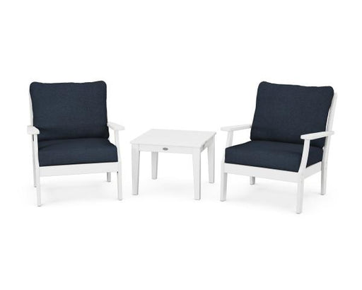 Polywood Polywood White Braxton 3-Piece Deep Seating Set White / Marine Indigo Seating Sets PWS495-2-WH145991 190609173271
