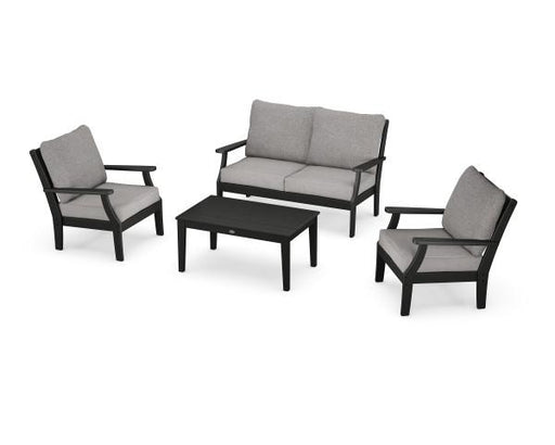 Polywood Polywood White Braxton 4-Piece Deep Seating Chair Set White / Marine Indigo Seating Sets PWS485-2-WH145991 190609172830