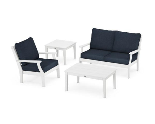 Polywood Polywood White Braxton 4-Piece Deep Seating Set White / Marine Indigo Seating Sets PWS486-2-WH145991 190609172977
