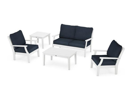 Polywood Polywood White Braxton 5-Piece Deep Seating Set White / Marine Indigo Seating Sets PWS487-2-WH145991 190609173042