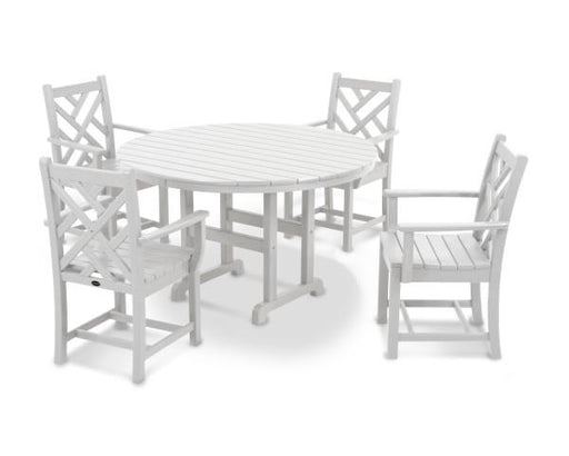 Polywood Polywood White Chippendale 5-Piece Round Arm Chair Dining Set White Dining Sets PWS122-1-WH 845748050371